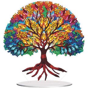 Eiflow DIY Diamond Art Desk Kit Ornament, Stand Up Diamonds Painting Tabletop Kit for Adults, 7.6x7.6inch DIY Stand Up Gem Craft Painting Placement Board Kit(The Tree of Life)