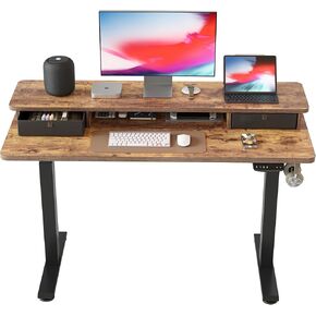 BANTI 60''x24''Standing Desk with Drawers, Adjustable Height Stand Up Desk with Storage Shelf, Sit Stand Home Office Desk with Splice Board, Black Frame/Grey Top