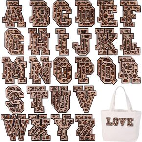 52 Pcs Letter Patches Iron on Patches Repair Embroidered Patches A-Z Letters Patches Decorative Alphabet Sewing Appliques Sew on Patches for Clothing Hats Jeans Bags(Leopard Print)