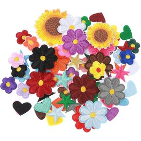 73Pcs Embroidered Iron On Patches Assorted Size Flower Heart Star Iron On Patches Cute Iron On Patches Applique Patches for Clothing Jeans Jackets Backpacks Hats Arts Crafts DIY Accessories