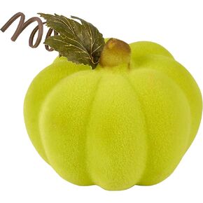 Primitives by Kathy Flocked Neon Pumpkin - Halloween Decor, Neon Pumpkin with Faux Greenery Accent, Perfect for Blacklight Displays, Made of Plastic and Flocking (Green)