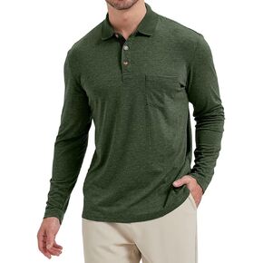 Men's Fashion Polo Shirts Casual Lightweight Long Sleeve Button Shirt with Pocket
