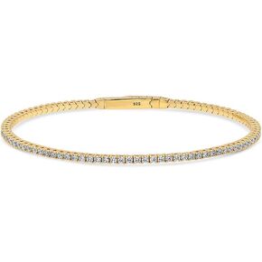 BERRICLE Sterling Silver Flexible Cubic Zirconia CZ Fashion Bangle Bracelet for Women, Yellow Gold Flashed