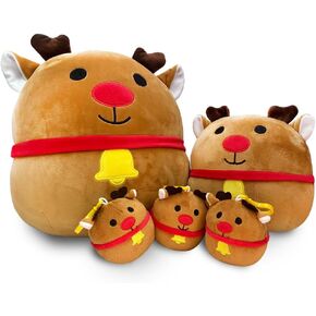 Christmas Reindeer Plush Pillow - Cute Stuffed Animal Toy,Soft Plushies,Holiday Santa Claus Deer Christmas Decorations - 5Pcs (1Pcs x 12 Inch,1Pcs x 8 Inch,3Pcs x 3.5 Inch)