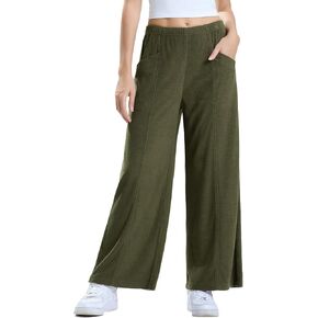 Les umes Womens Wide Leg Pants Elastic Waist Casual Slacks Trousers Loose Long Palazzo Pants with Pockets