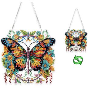 Yunzlly DIY Hanging Diamond Art Ornament Kit Butterfly, Special Crystal Double Sided Diamonds Painting Pendant Kit for Adults, Acrylic Gem Painting Board Kit