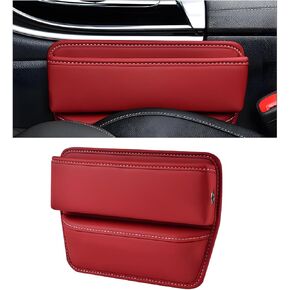 Car Seat Gap Organizer, Multifunctional Leather Auto Console Side Storage Box, Adjustable Seat Gap Filler Pocket Organizer for Phones Glasses Keys Cards, Car Accessories (Khaki)