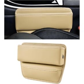Car Seat Gap Organizer, Multifunctional Leather Auto Console Side Storage Box, Adjustable Seat Gap Filler Pocket Organizer for Phones Glasses Keys Cards, Car Accessories (Khaki)
