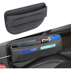 Pack-1 Car Seat Gap Filler Bag, 11.81" x 7.87" x 1.77" Leather Center Console Storage Box, Universal Car Seat Organizer Storage, Car Gap Filler Seat Gap Filler for Most Car Models (Black)