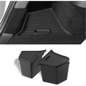 LUCKEASY For Tesla Model Y 2021-2024 Car Rear Trunk Corner Storage Boxes With Lids Organizers Side Storage Bins TPE 2pcs Interior Accessories(For US Version)