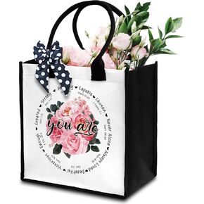 Christian Tote Bag For Women, God Says You Are Tote Bag, Bible Verse Canvas Tote Bag For Traveling Shopping, Religious Gift Tote Bag With Ribbon, Floral Tote Bag Gifts For Women Friends Coworker -19