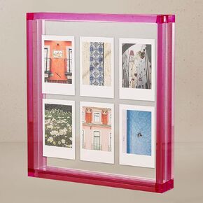 Elil Pink Polaroid Frame for Polaroid Film Fujifilm Instax Film Pink Polaroid Picture Frame 8.3" x 7.6" Collage Frame Family and Wedding Collage Picture Frames Double Glass Acrylic Floating Frame