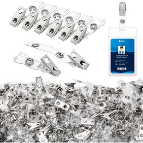 WUWEOT 300 Pack Metal ID Badge Clips, Double Hole Alligator Strap Clips Name Tag Clips with Clear PVC Straps for ID Cards, Name Tags and Cage Badge Holders, Office Supplies