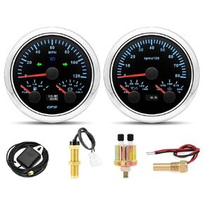 ARTILAURA GPS Speedometer& Fuel Gauge (Adjust 240-33ohms, 0-90ohms, 0-190ohms) &Voltmeter+ Tachometer& Oil Pressure Gauge & Water Teperature, 85mm Boat Gauge Set for Marine Car Auto