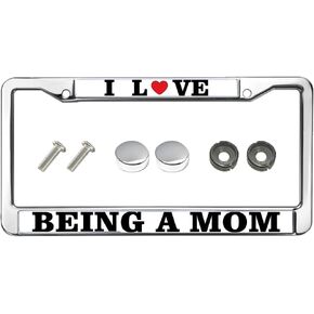 I Love Being a Mom License Plate Frame,Mom Faith License Plate Frame for Mother’s Day,Proud Mom Gift Stainless Steel License Plate Frame with Chrome Screw Caps, gongning-a039