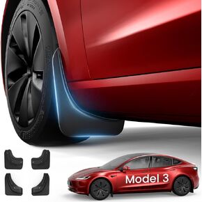 2024 Upgraded Tesla Model 3 Mud Flaps, Tesla Model 3 Accessories Mud Flaps No Drilling Required, All Weather Mud Guards Mudflaps for Tesla Model 3 Highland Accessories, Black (Set of 4)