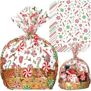 Yexiya 30 Pcs Christmas Cellophane Wrap Bag 24" x 30'' Large Thicker Clear Cellophane Wrap Bags Candy Gift Bags Plastic Jumbo Christmas Basket Bags of Christmas Cookie Bags for Party Favor Gift