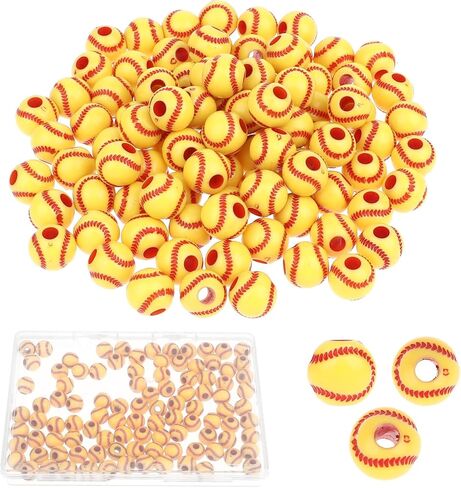 100 Pcs Softball Beads 11mm Softball Charms for Bracelets Acrylic Beads for Jewelry Making Necklace Charms Craft Sports Beads for Bracelets Making Keychain Home Decoration Accessories in Saudi Arabia