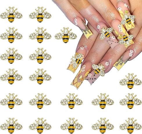 20pcs 3D Golden Bee Nail Art Charms Set for Cute Golden Bee Nails Crystal Chrome Y2K Acrylic Nail Art Supplies Accessories DIY Nail Decoration Gift in Saudi Arabia