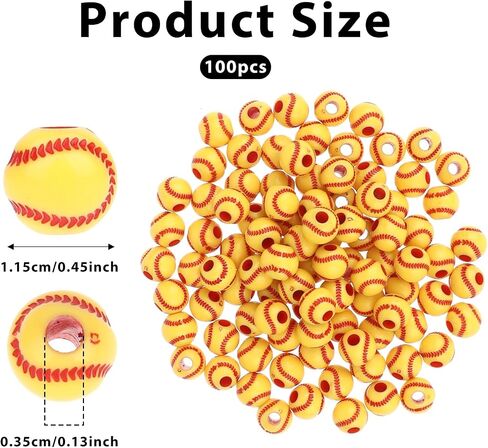 100 Pcs Softball Beads 11mm Softball Charms for Bracelets Acrylic Beads for Jewelry Making Necklace Charms Craft Sports Beads for Bracelets Making Keychain Home Decoration Accessories in Saudi Arabia