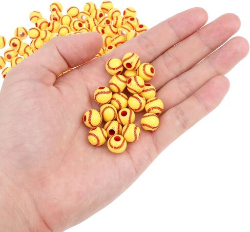 100 Pcs Softball Beads 11mm Softball Charms for Bracelets Acrylic Beads for Jewelry Making Necklace Charms Craft Sports Beads for Bracelets Making Keychain Home Decoration Accessories in Saudi Arabia