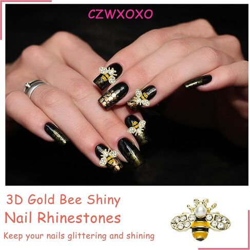 20pcs 3D Golden Bee Nail Art Charms Set for Cute Golden Bee Nails Crystal Chrome Y2K Acrylic Nail Art Supplies Accessories DIY Nail Decoration Gift in Saudi Arabia