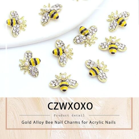 20pcs 3D Golden Bee Nail Art Charms Set for Cute Golden Bee Nails Crystal Chrome Y2K Acrylic Nail Art Supplies Accessories DIY Nail Decoration Gift in Saudi Arabia