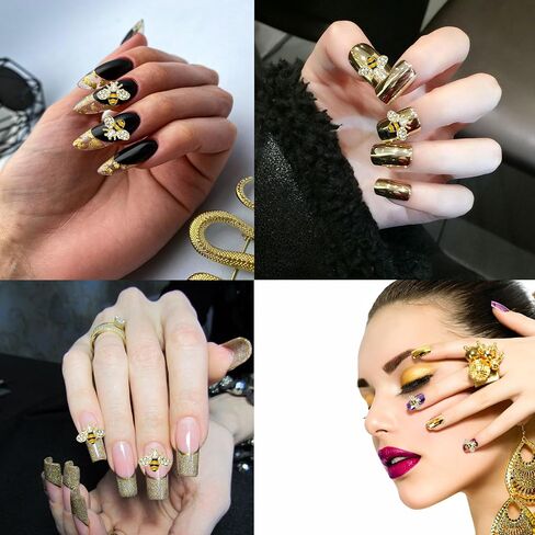 20pcs 3D Golden Bee Nail Art Charms Set for Cute Golden Bee Nails Crystal Chrome Y2K Acrylic Nail Art Supplies Accessories DIY Nail Decoration Gift in Saudi Arabia