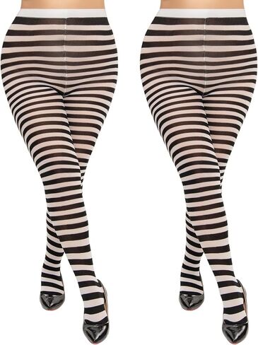 MANZI 2 Pairs Women's Plus Size Colored Striped Tights 40D Nylon Striped Pantyhose for Halloween Christmas in Kuwait