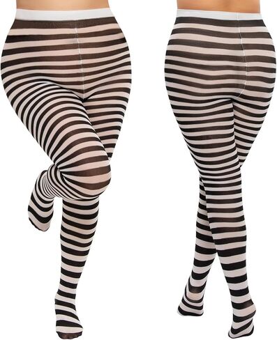 MANZI 2 Pairs Women's Plus Size Colored Striped Tights 40D Nylon Striped Pantyhose for Halloween Christmas in Kuwait