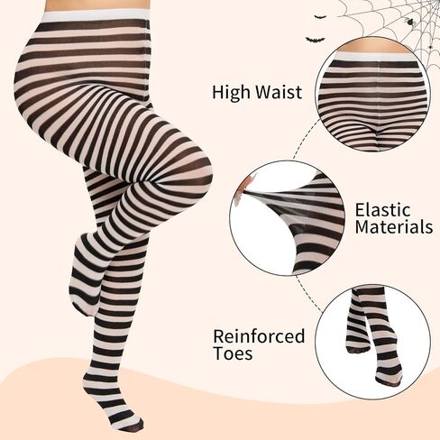 MANZI 2 Pairs Women's Plus Size Colored Striped Tights 40D Nylon Striped Pantyhose for Halloween Christmas in Kuwait