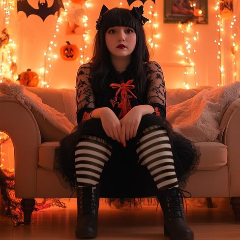 MANZI 2 Pairs Women's Plus Size Colored Striped Tights 40D Nylon Striped Pantyhose for Halloween Christmas in Kuwait