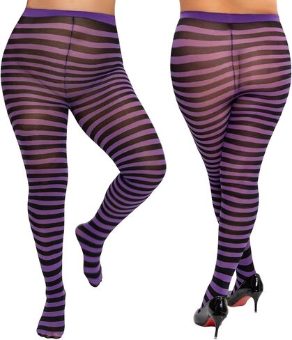 MANZI 2 Pairs Women's Plus Size Colored Striped Tights 40D Nylon Striped Pantyhose for Halloween Christmas in Kuwait