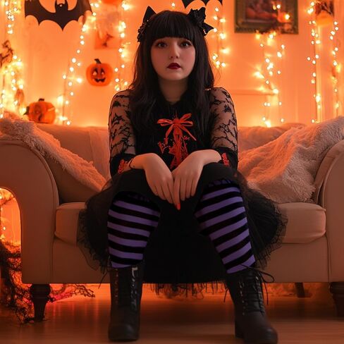 MANZI 2 Pairs Women's Plus Size Colored Striped Tights 40D Nylon Striped Pantyhose for Halloween Christmas in Kuwait