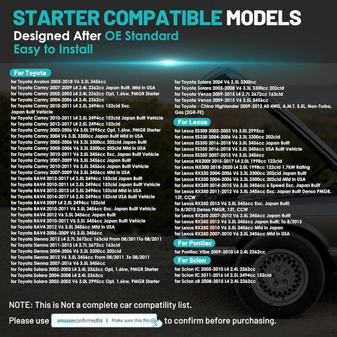 17825 محرك بداية مناسب لسيارة Toyota Camry Avalon Highlander Sienna RAV4 لكزس ES300 ES350 RX330 RX350 لـ Scion XB TC 2.4L 3.0L 3.5L 1.6KW 13 أسنان استبدال السيارات 113810 in Saudi Arabia