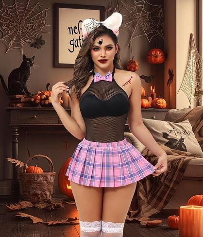 Sexy Roleplay Lingerie Skirt Sexy Lingerie for Women Set Snap Crotch Bodysuit and Mini Skirt in Saudi Arabia