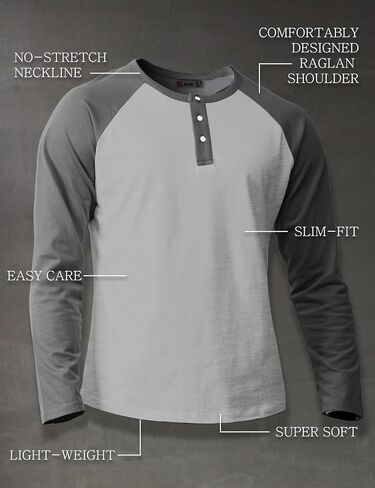H2H Mens Casual Slim Fit T-Shirts Henley Shirts Raglan Long & 3/4 Sleeve Jersey Baseball T Shirts in Kuwait