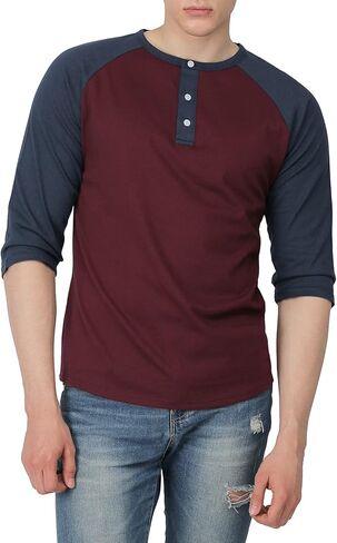 H2H Mens Casual Slim Fit T-Shirts Henley Shirts Raglan Long & 3/4 Sleeve Jersey Baseball T Shirts in Kuwait