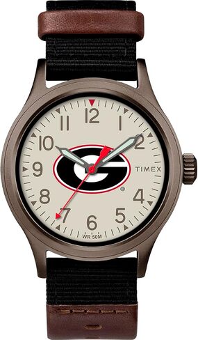 ساعة Timex Men's Collegiate Clutch 40mm - Alabama Crimson Tide with Black Fabric & Brown Leather Strap in Kuwait
