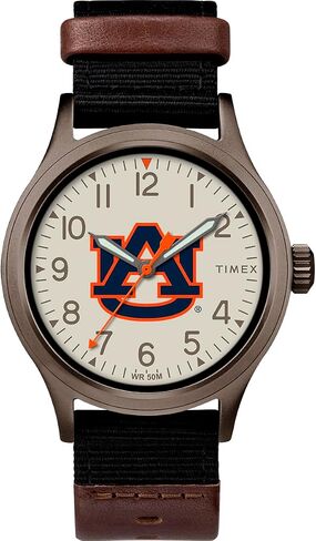 ساعة Timex Men's Collegiate Clutch 40mm - Alabama Crimson Tide with Black Fabric & Brown Leather Strap in Kuwait