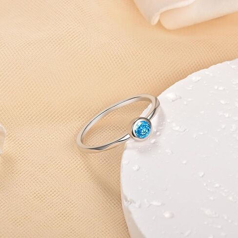 925 Sterling Silver Birthstone Stackable Rings for Women Simple Dainty Promise Finger Ring Mother Daughter Grandma Family Ring Jewelry Gifts for Her in Kuwait