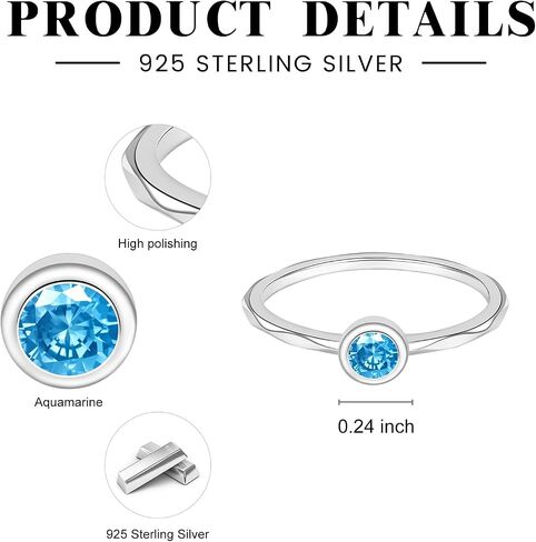 925 Sterling Silver Birthstone Stackable Rings for Women Simple Dainty Promise Finger Ring Mother Daughter Grandma Family Ring Jewelry Gifts for Her in Kuwait