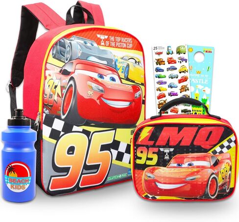 Disney Cars Backpack and Lunch Box for Boys Set - Bundle with 16'' Lightning McQueen Backpack, Cars Lunch Bag, Water Bottle, Stickers, More | Disney Cars Backpack for Kids in Saudi Arabia