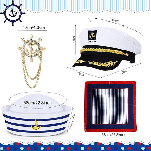 Yacht Captain Hat Costume Accessories Set Cosplay Boat Skipper Cap Sailor Hat Scarf Sunglasses Anchor Brooch in Saudi Arabia