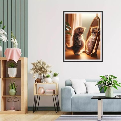 Cat Diamond Painting Kits, Cute Cat Diamond Painting Kits for Adults,DIY Diamond Painting Diamond Art,Round Full Drill Diamond Art Kits for Home Decor Gift-12x16in in Saudi Arabia