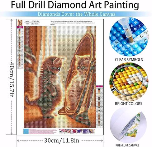 Cat Diamond Painting Kits, Cute Cat Diamond Painting Kits for Adults,DIY Diamond Painting Diamond Art,Round Full Drill Diamond Art Kits for Home Decor Gift-12x16in in Saudi Arabia