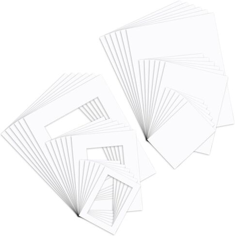 Golden State Art, 18 Sets 5X7, 8X10, 11X14 Inch White Picture Mat and Backing Board, Acid Free White Core Bevel Cut Frame Mattes Kit in Saudi Arabia