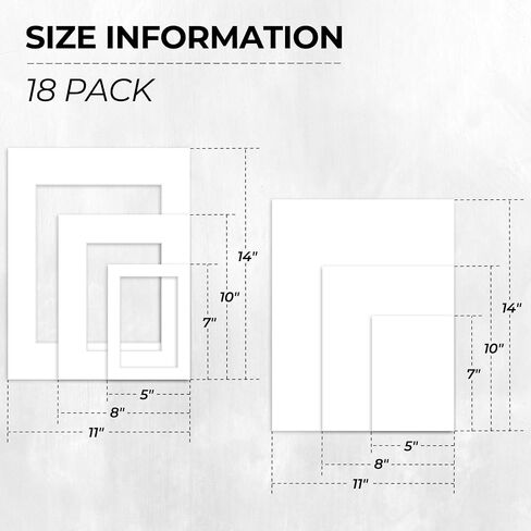 Golden State Art, 18 Sets 5X7, 8X10, 11X14 Inch White Picture Mat and Backing Board, Acid Free White Core Bevel Cut Frame Mattes Kit in Saudi Arabia