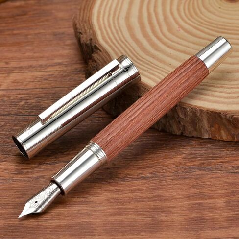 Hongdian 1866 Fountain Pen, Iridium Extra Fine Soft Nib Chinese Knot Carving, Retro Design Bubinga Wood Pen Barrel with Metal Box Set in Saudi Arabia