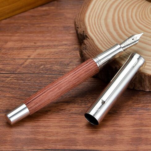 Hongdian 1866 Fountain Pen, Iridium Extra Fine Soft Nib Chinese Knot Carving, Retro Design Bubinga Wood Pen Barrel with Metal Box Set in Saudi Arabia